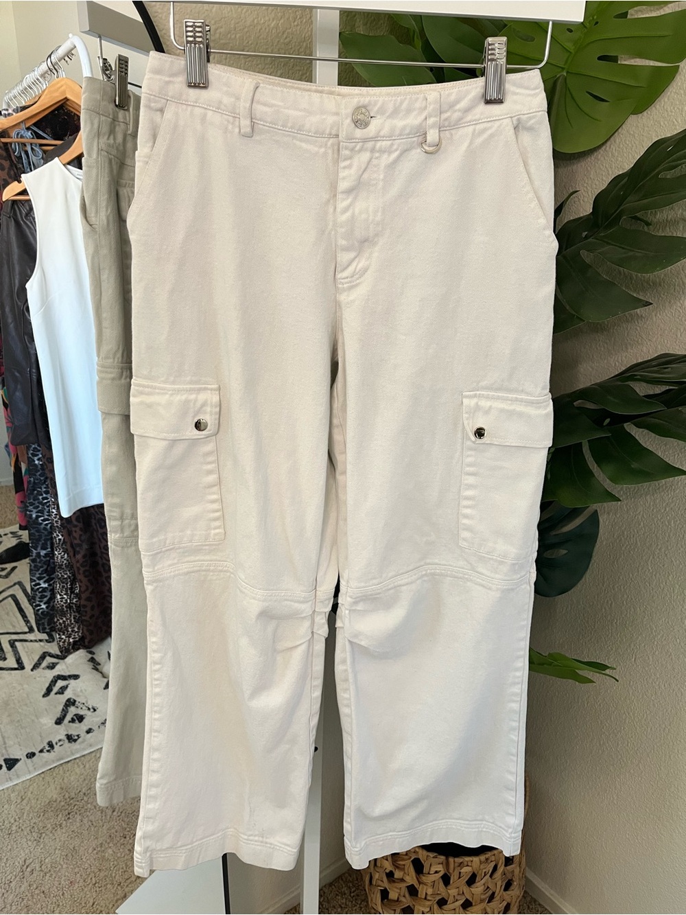 🤍 Princess Polly White Cotton Cargo Wide Leg Pants Sz 4 | Y2K Utility Chic